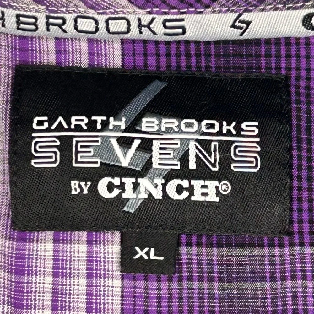 Garth Brooks Sevens by Cinch Mens XL Purple Plaid Western Snap Long Sleeve Shirt - Picture 4 of 11